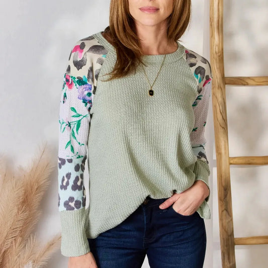 Versatile Printed Round Neck Blouse — square view — Livostyle