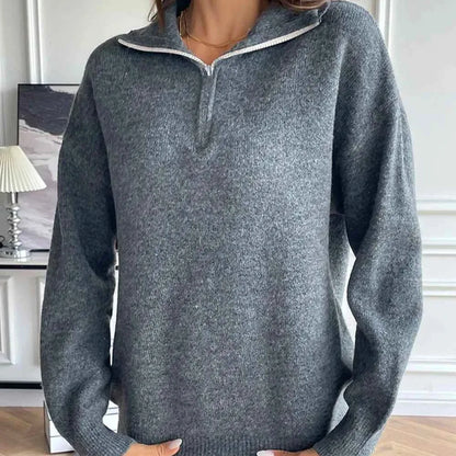 Half Zip Dropped Shoulder Sweater — square view — Livostyle