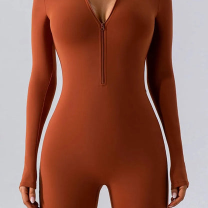 Half Zip Long Sleeve Active Romper — square view — Livostyle