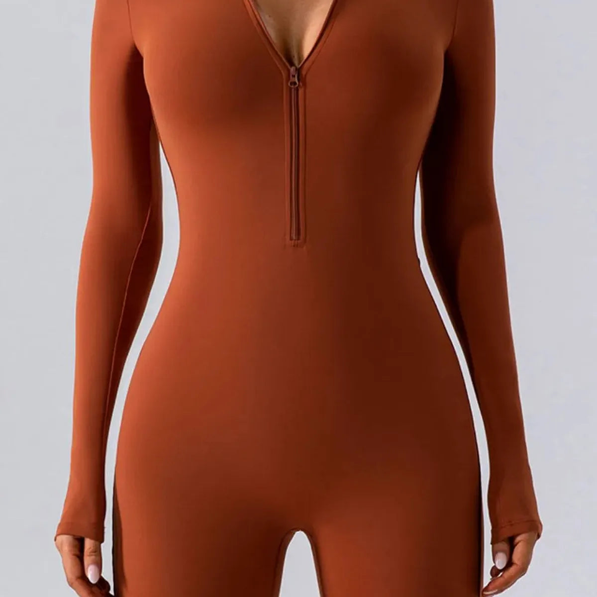 Half Zip Long Sleeve Active Romper — square view — Livostyle