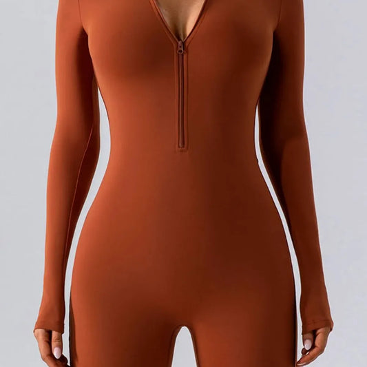 Half Zip Long Sleeve Active Romper — square view — Livostyle