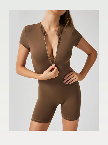 Half Zip Short Sleeve Active Romper — styled showcase — Livostyle