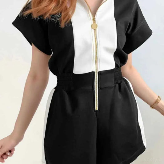 Half Zip Short Sleeve Romper — square view — Livostyle
