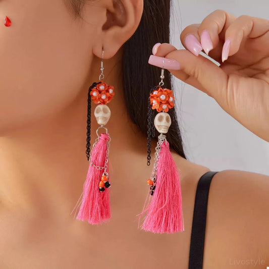 Halloween Ghost Tassel Drop Earrings — square view — Livostyle