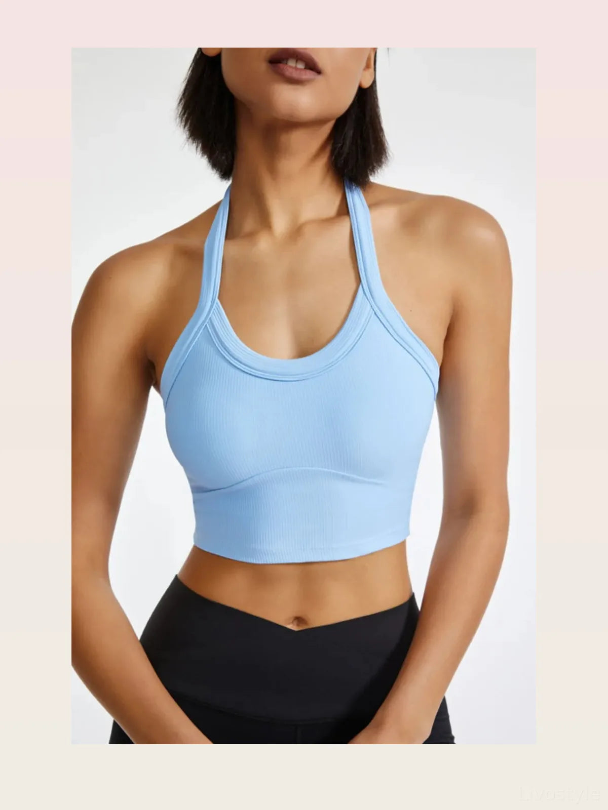 Halter Neck Active Cami in Light Blue — styled showcase — Livostyle