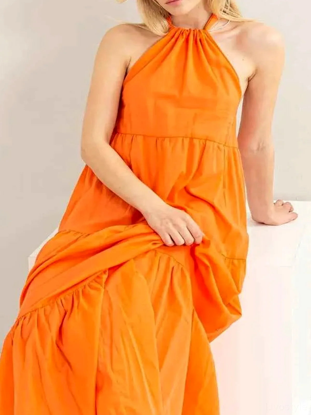Halter Neck Cover Up Maxi Dress — detail view — Livostyle