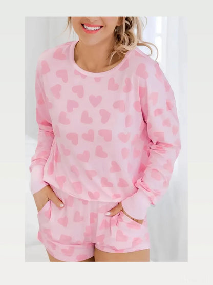 Heart Print Long Sleeve Top and Shorts Lounge Set — styled showcase — Livostyle