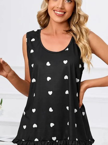 Heart Scoop Neck Tank and Shorts Lounge Set — detail view — Livostyle