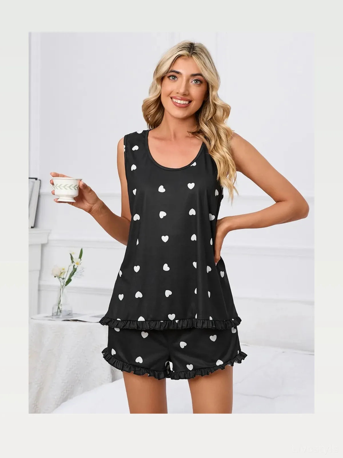 Heart Scoop Neck Tank and Shorts Lounge Set — styled showcase — Livostyle