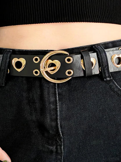 Heart Shape Alloy Detail PU Leather Belt — detail view — Livostyle