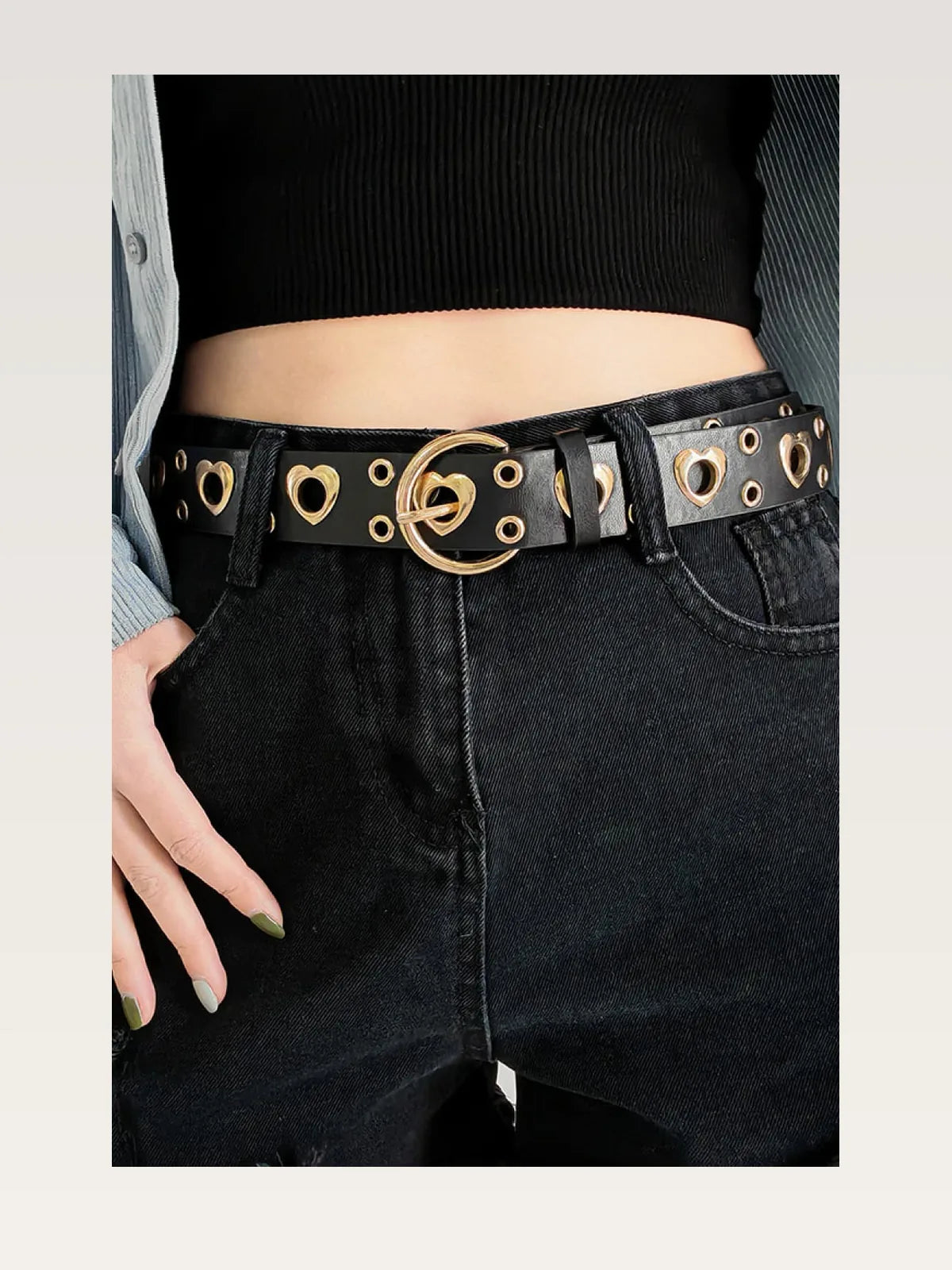 Heart Shape Alloy Detail PU Leather Belt — styled showcase — Livostyle