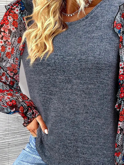 Chic Floral Lantern Sleeve Blouse with Frill Detail — detail view — Livostyle