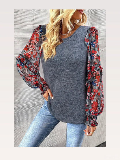 Chic Floral Lantern Sleeve Blouse with Frill Detail — styled showcase — Livostyle