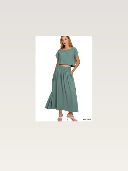Heavy Woven Span Crop Tee & Skirt Set — styled showcase — Livostyle