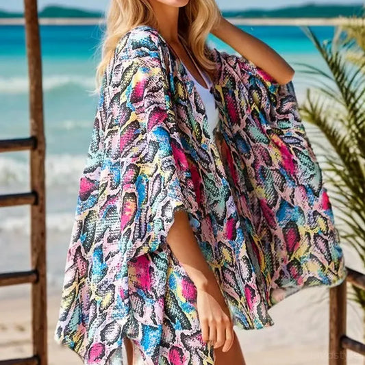 Open Cardigan in Bold Snake Print — square view — Livostyle