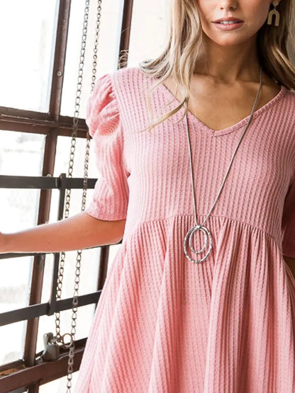 Women's Waffle Knit Babydoll Top for Casual & Dressy Occasio — detail view — Livostyle
