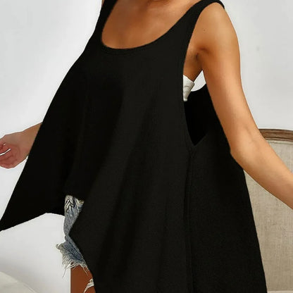Trendy Knit Tank Top with High-Low Flared Hemline — square view — Livostyle