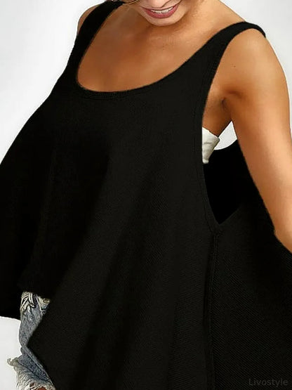 Trendy Knit Tank Top with High-Low Flared Hemline — detail view — Livostyle