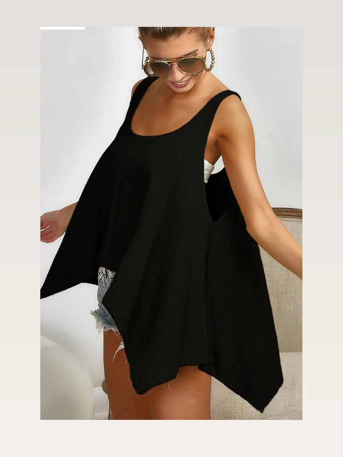 Trendy Knit Tank Top with High-Low Flared Hemline — styled showcase — Livostyle