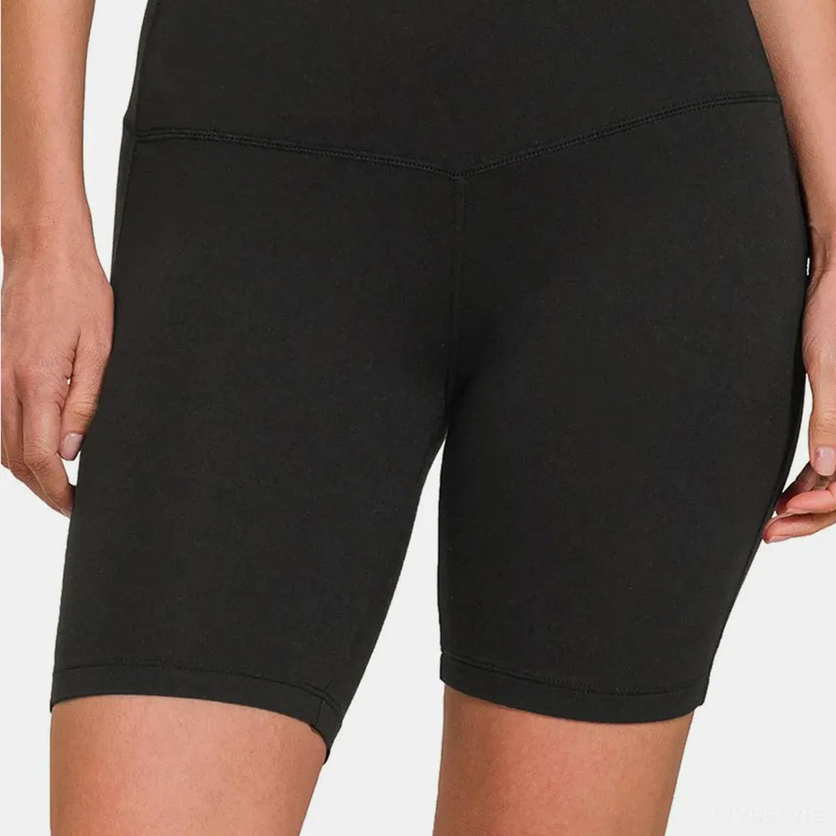 High Waist Active Shorts in Black — square view — Livostyle