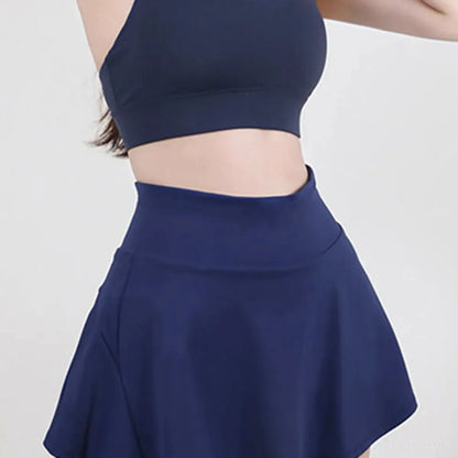 Navy Blue Activewear High Waist Pleated Sports Skirt — square view — Livostyle