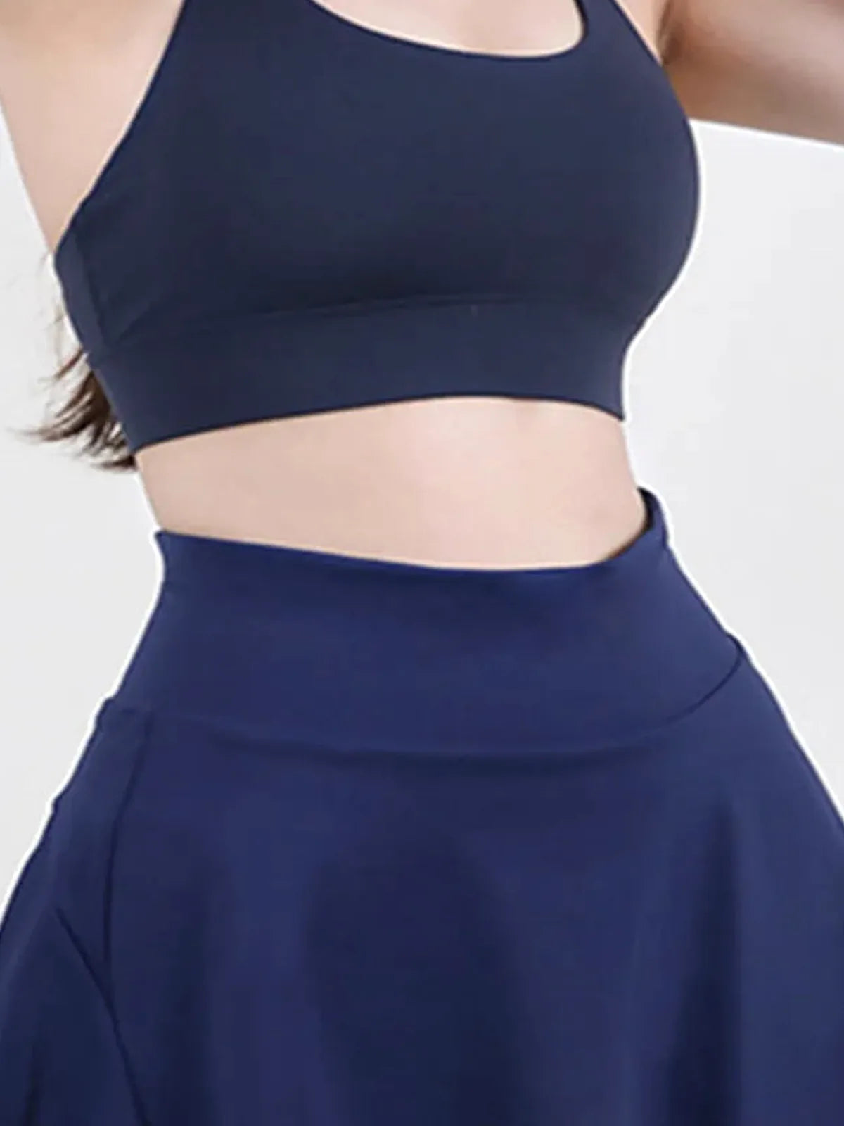 Navy Blue Activewear High Waist Pleated Sports Skirt — detail view — Livostyle