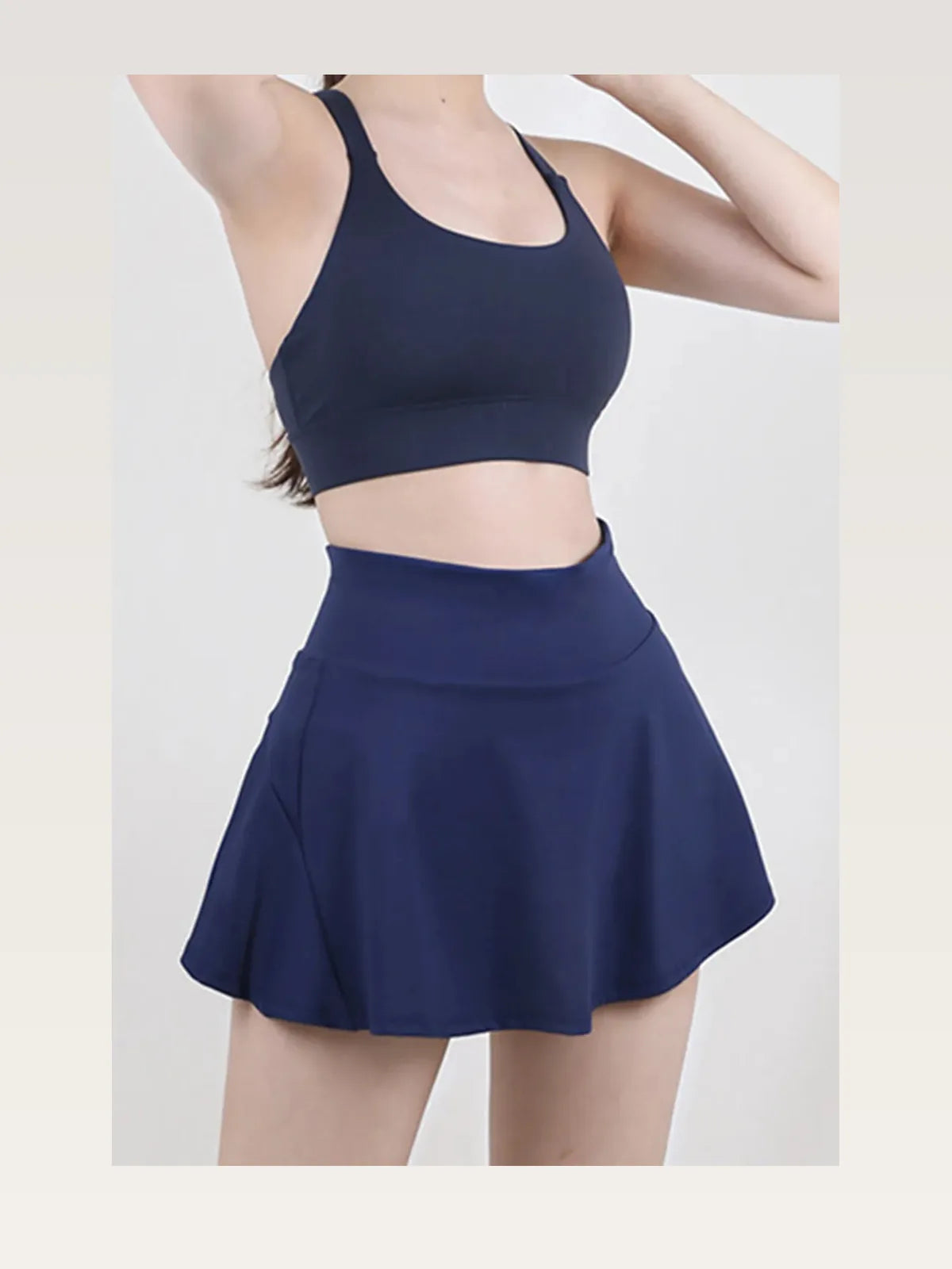 Navy Blue Activewear High Waist Pleated Sports Skirt — styled showcase — Livostyle
