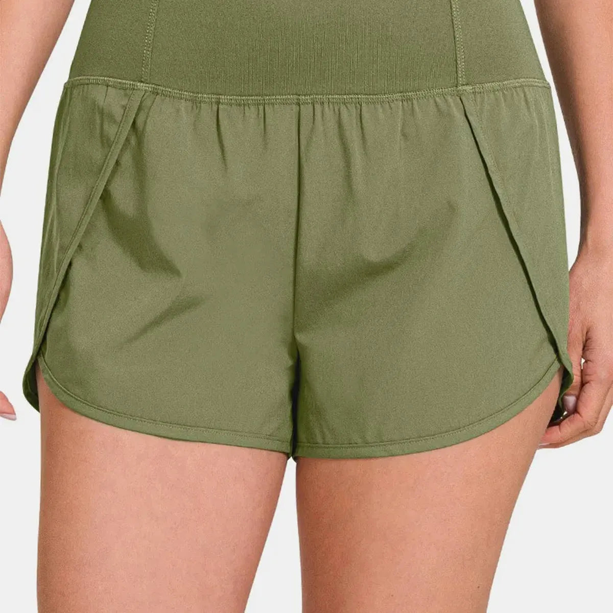 High-Waisted Zippered Back Pocket Active Shorts — square view — Livostyle
