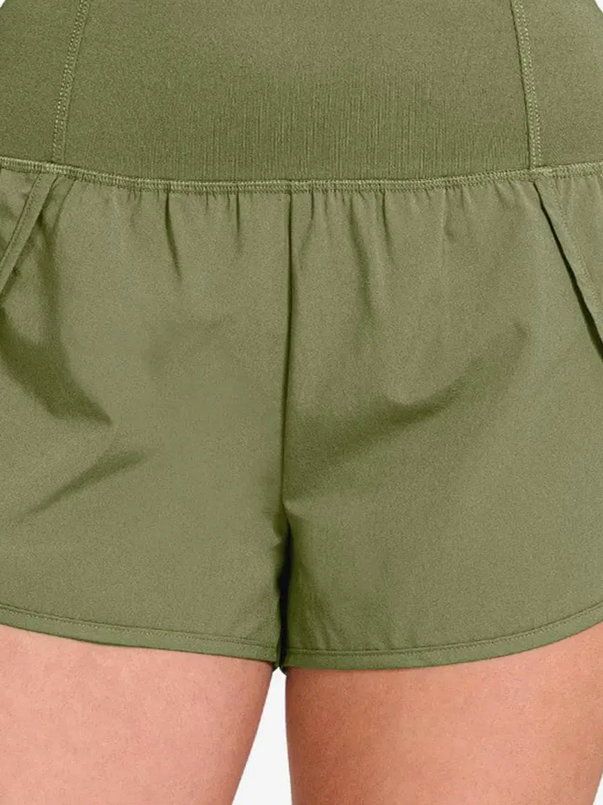 High-Waisted Zippered Back Pocket Active Shorts — detail view — Livostyle