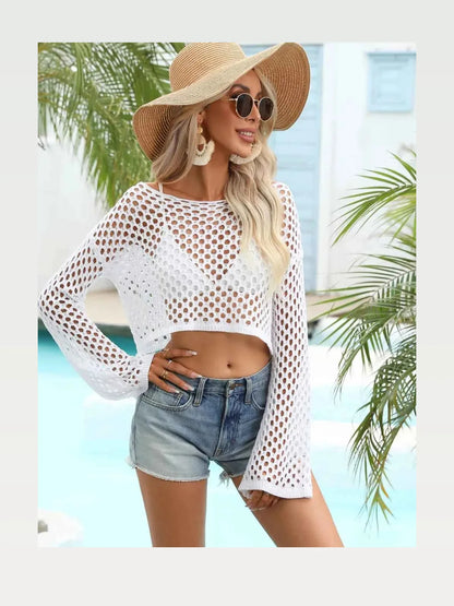 Hollow Out Boat Neck Flare Sleeve Cover-Up — styled showcase — Livostyle