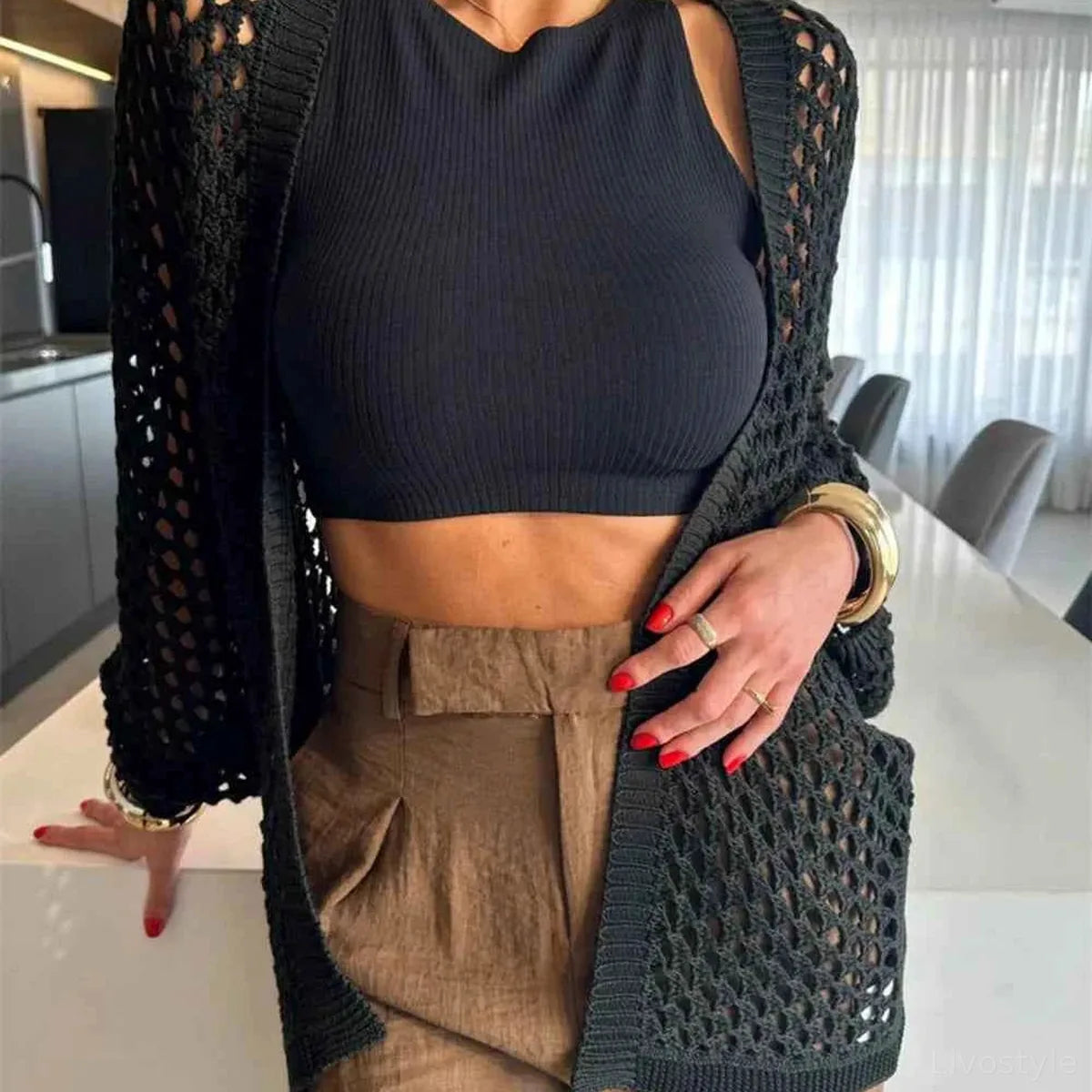 Hollow Out Open Front Cover-Up — square view — Livostyle