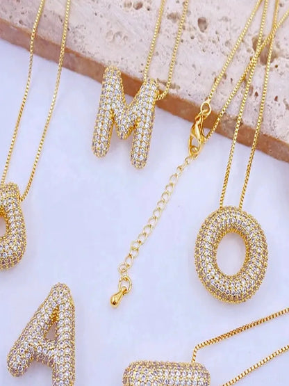 Inlaid Zircon Bubble Initial A Necklace — detail view — Livostyle
