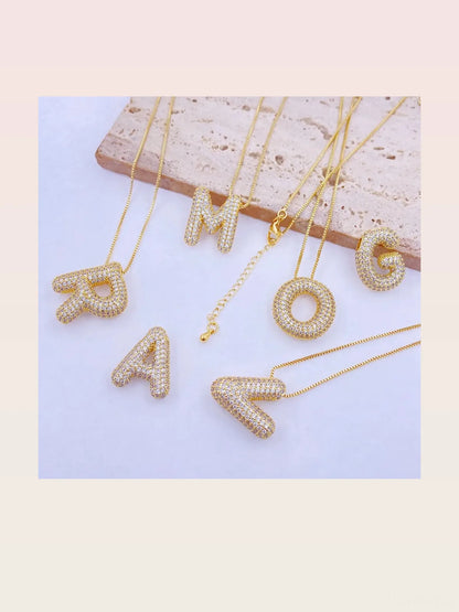 Inlaid Zircon Bubble Initial A Necklace — styled showcase — Livostyle