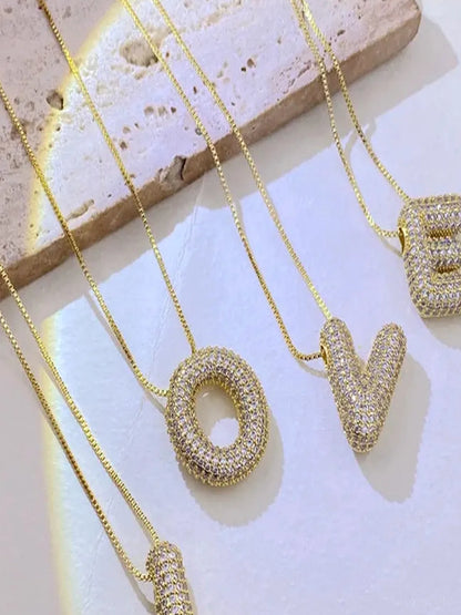 Inlaid Zircon Bubble Initial L Necklace — detail view — Livostyle