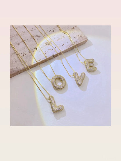Inlaid Zircon Bubble Initial L Necklace — styled showcase — Livostyle