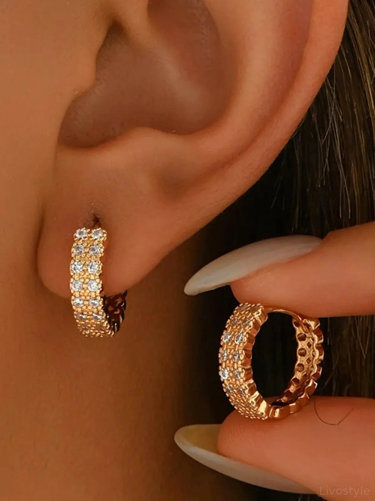 Inland Zircon Hoop Earrings — detail view — Livostyle
