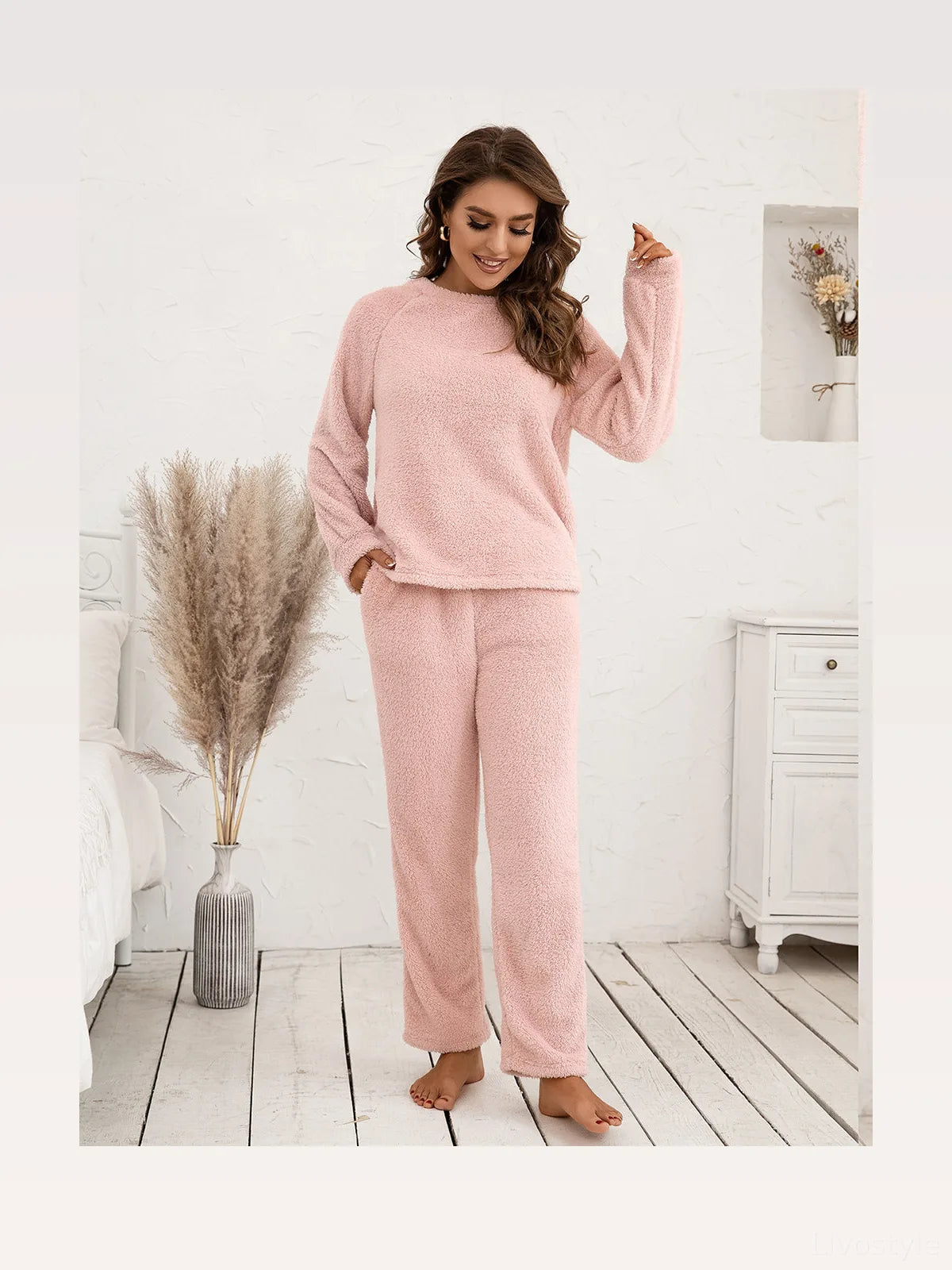 Ivy Lane Teddy Long Sleeve Top and Pants Lounge Set — styled showcase — Livostyle