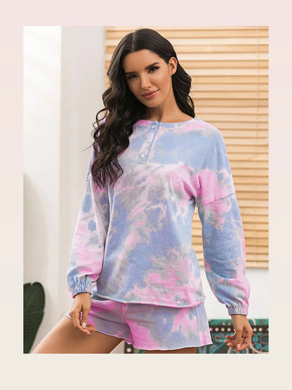 Ivy Lane Tie-Dye Long Sleeve Top and Shorts Lounge Set — styled showcase — Livostyle