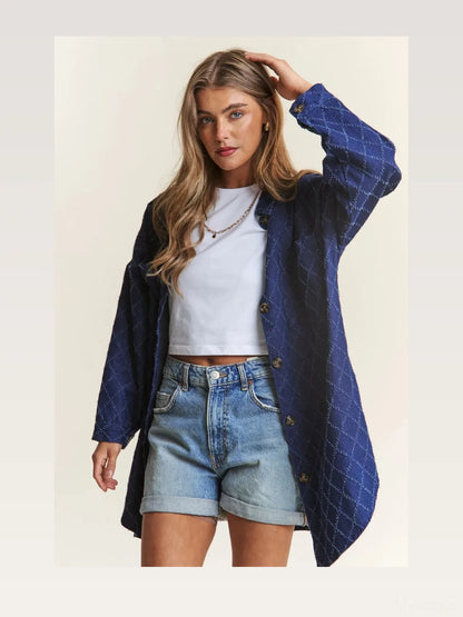 Rhombus Stitched Button Up Denim Shacket — styled showcase — Livostyle