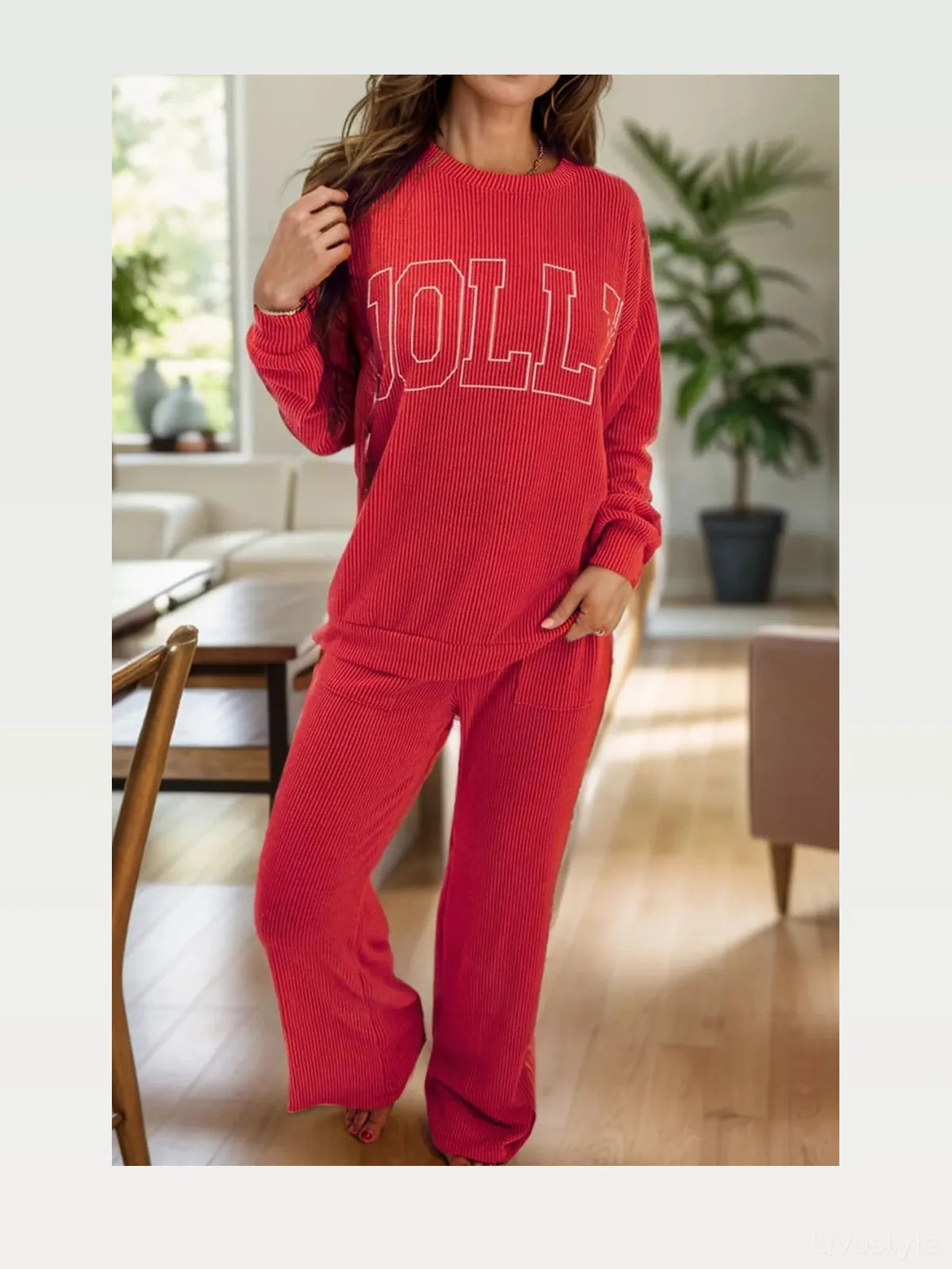 JOLLY Round Neck Long Sleeve Top and Pants Lounge Set — styled showcase — Livostyle
