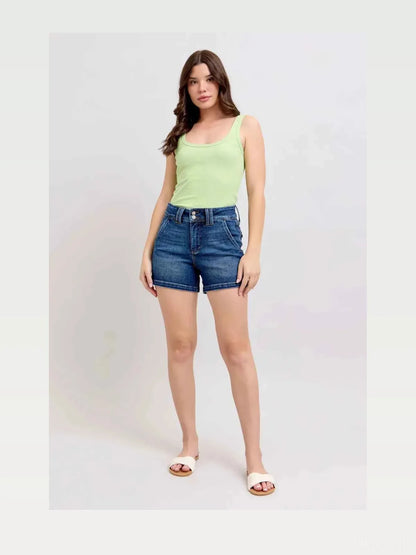 Double Button Waistband Denim Shorts — styled showcase — Livostyle