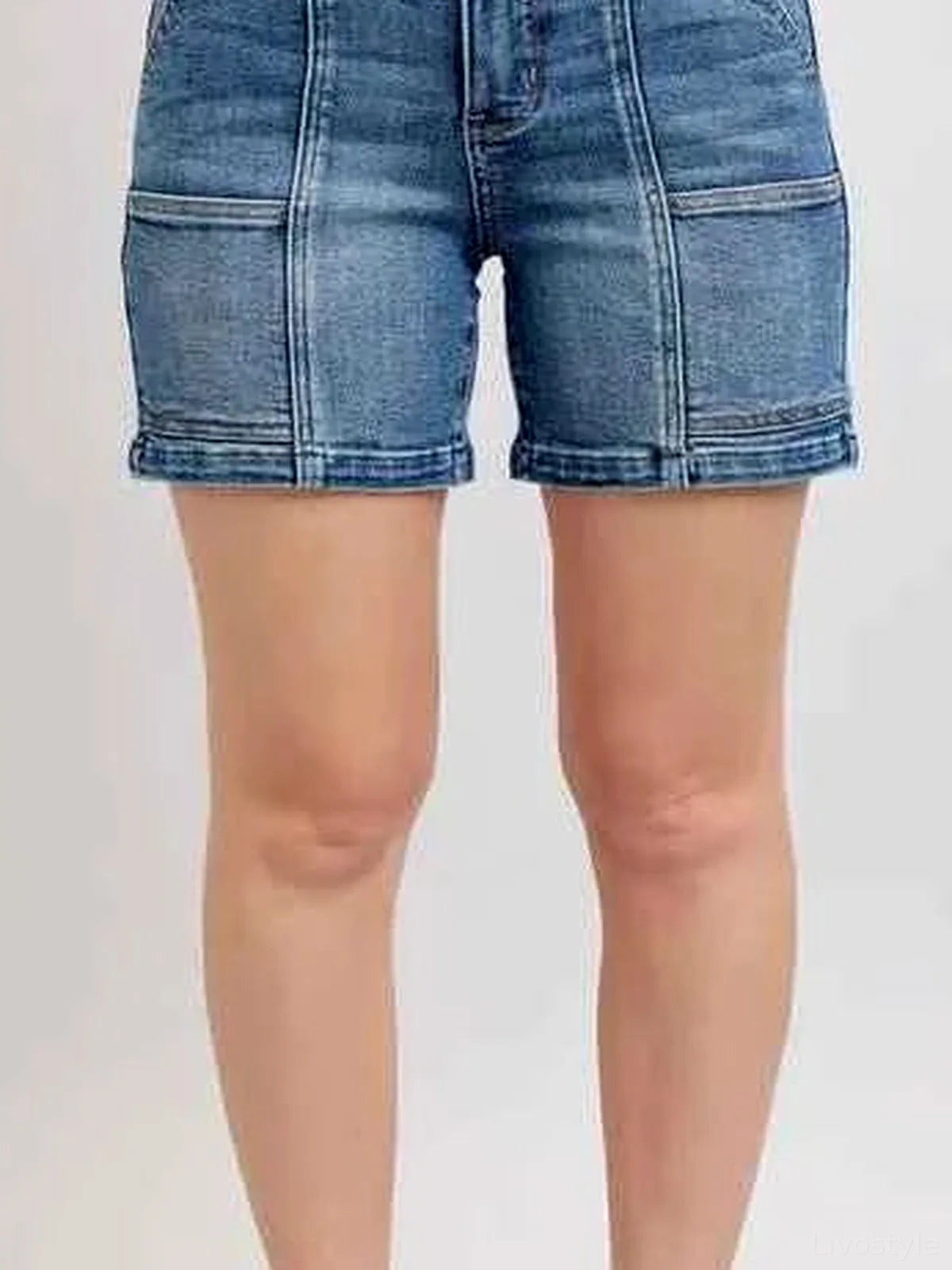 High Rise Denim Shorts with Functional Pockets – Plus Size – photo 3