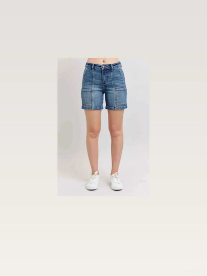 High Rise Denim Shorts with Functional Pockets – Plus Size – photo 2