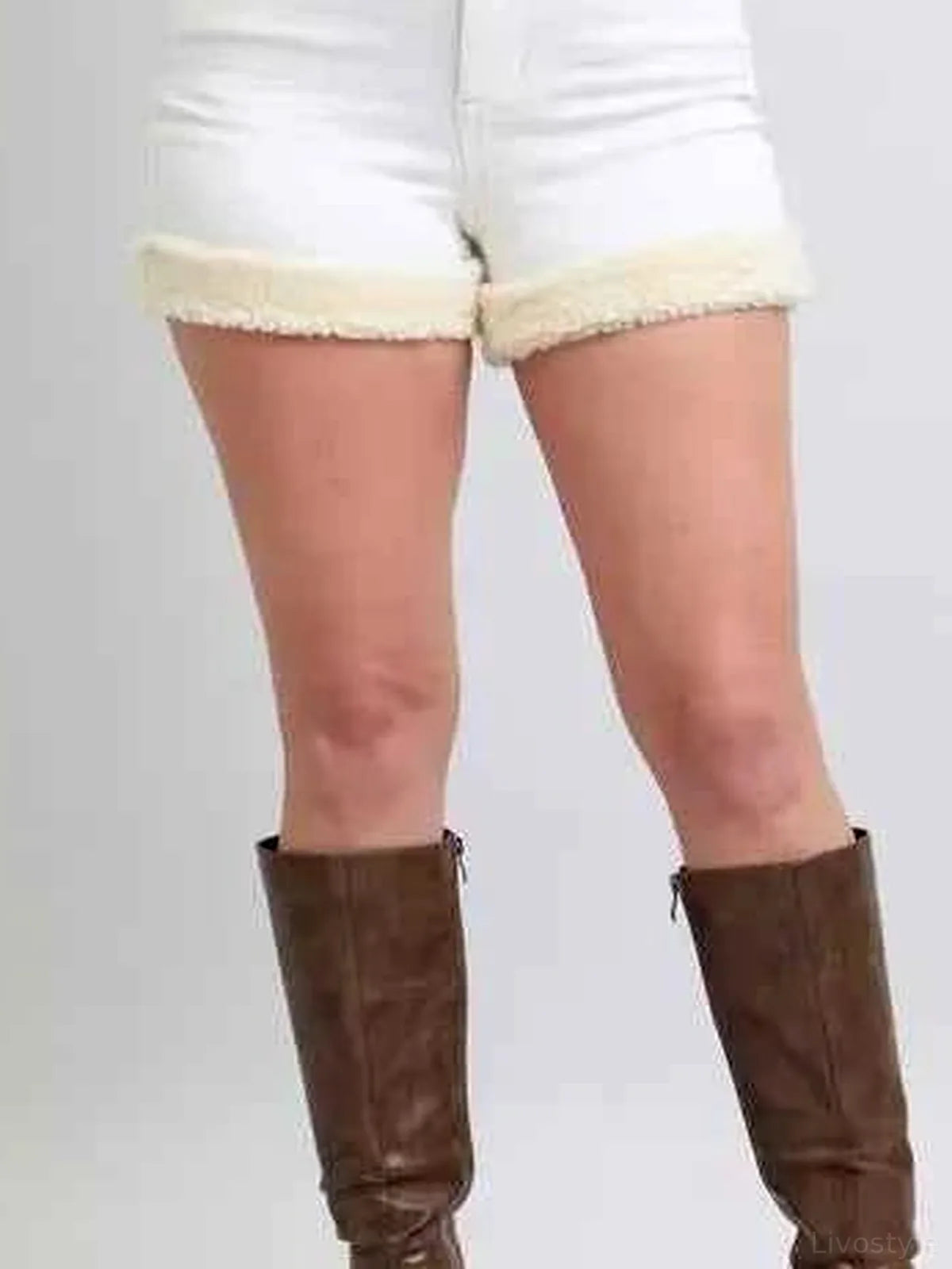 High Waist Shearling Cuff Denim Shorts – Plus Size – photo 2