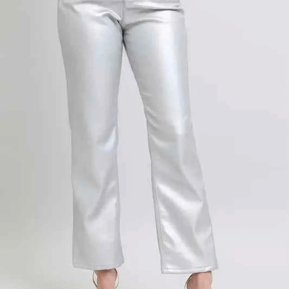 High Waist Silver Faux Leather Pants — square view — Livostyle