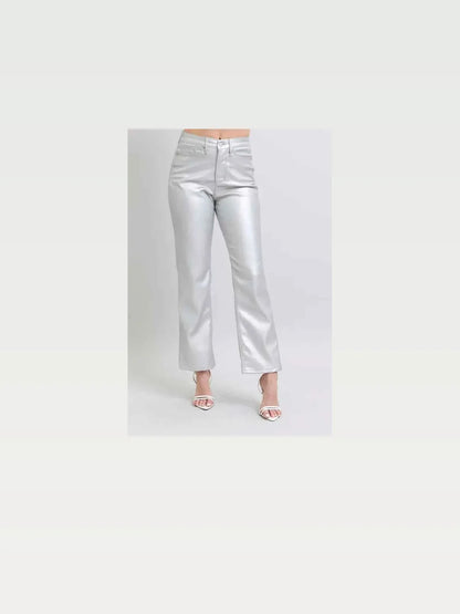High Waist Silver Faux Leather Pants — styled showcase — Livostyle