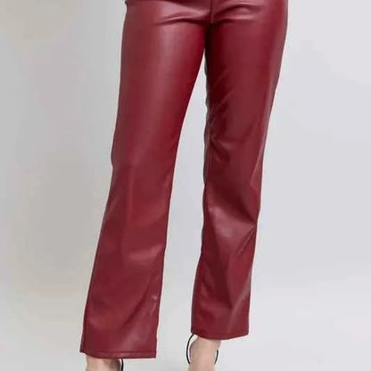 High Waist Tummy Control Faux Leather Straight Pants — square view — Livostyle