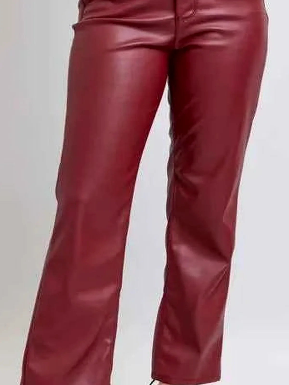 High Waist Tummy Control Faux Leather Straight Pants — detail view — Livostyle