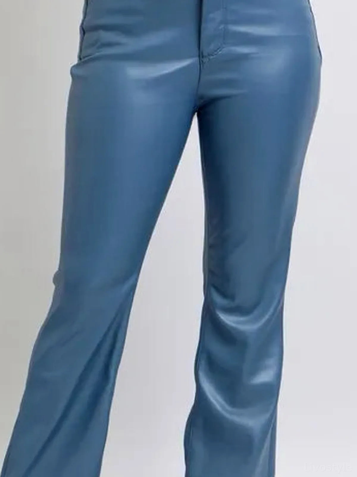 High Waist Tummy Control Faux Leather Bootcut Pants — detail view — Livostyle