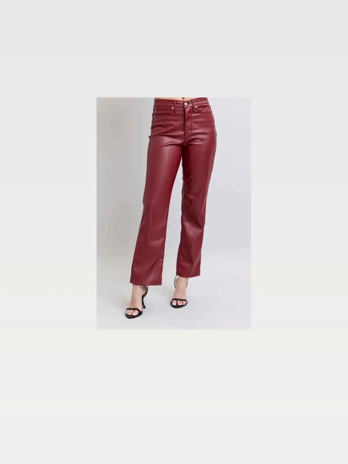 High Waist Tummy Control Faux Leather Straight Pants — styled showcase — Livostyle
